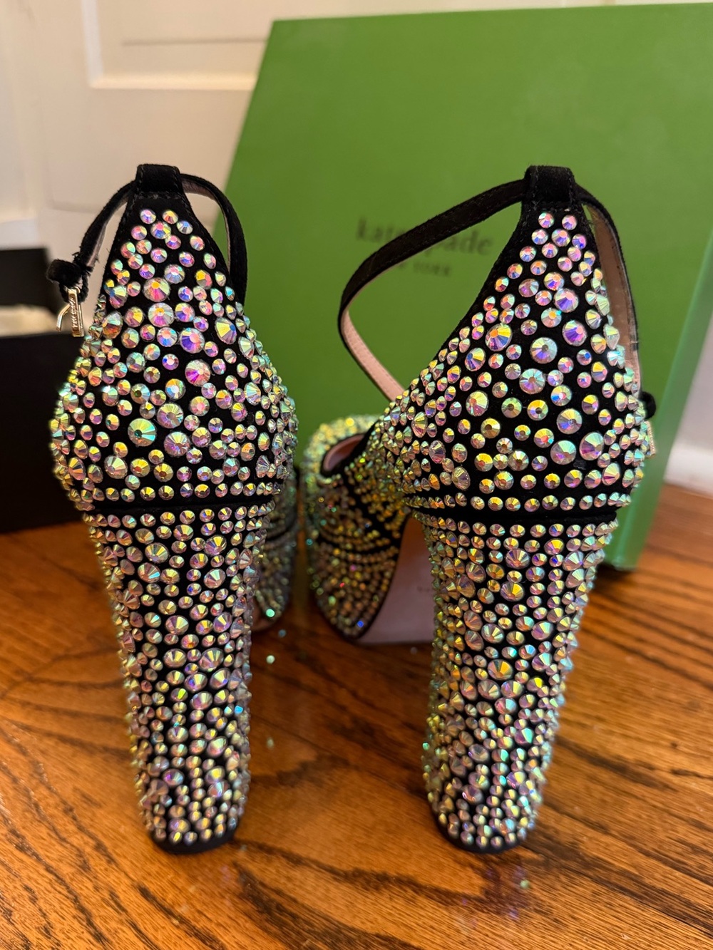 kate spade Gia Pave Black Crystal Platform Block Heel Pumps - Picture 6 of 7